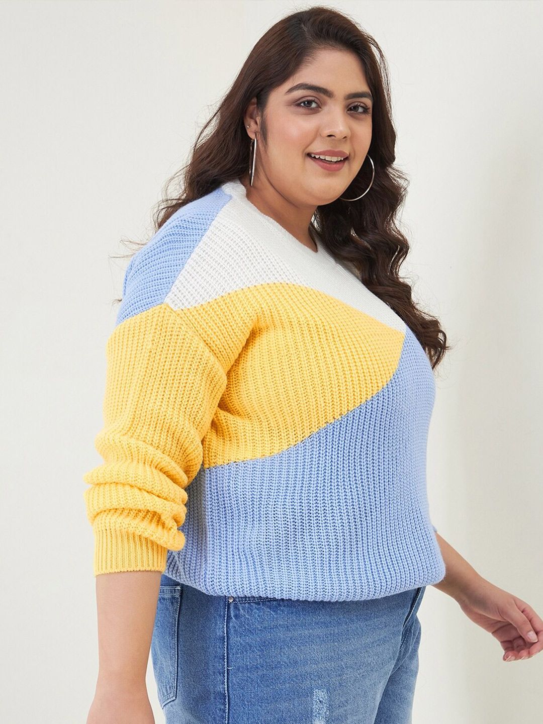 CURVY STREET Women Plus Size Colourblocked Acrylic Pullover