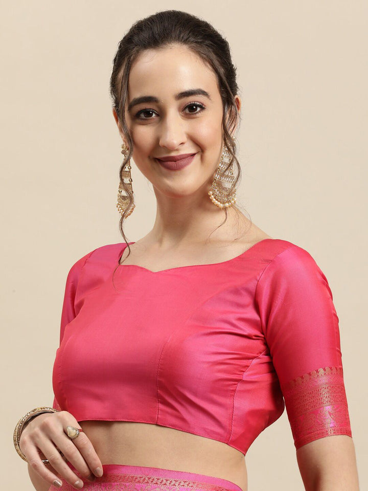 Saree mall Magenta & Gold Ethnic Motifs Zari Silk Blend Banarasi Sarees