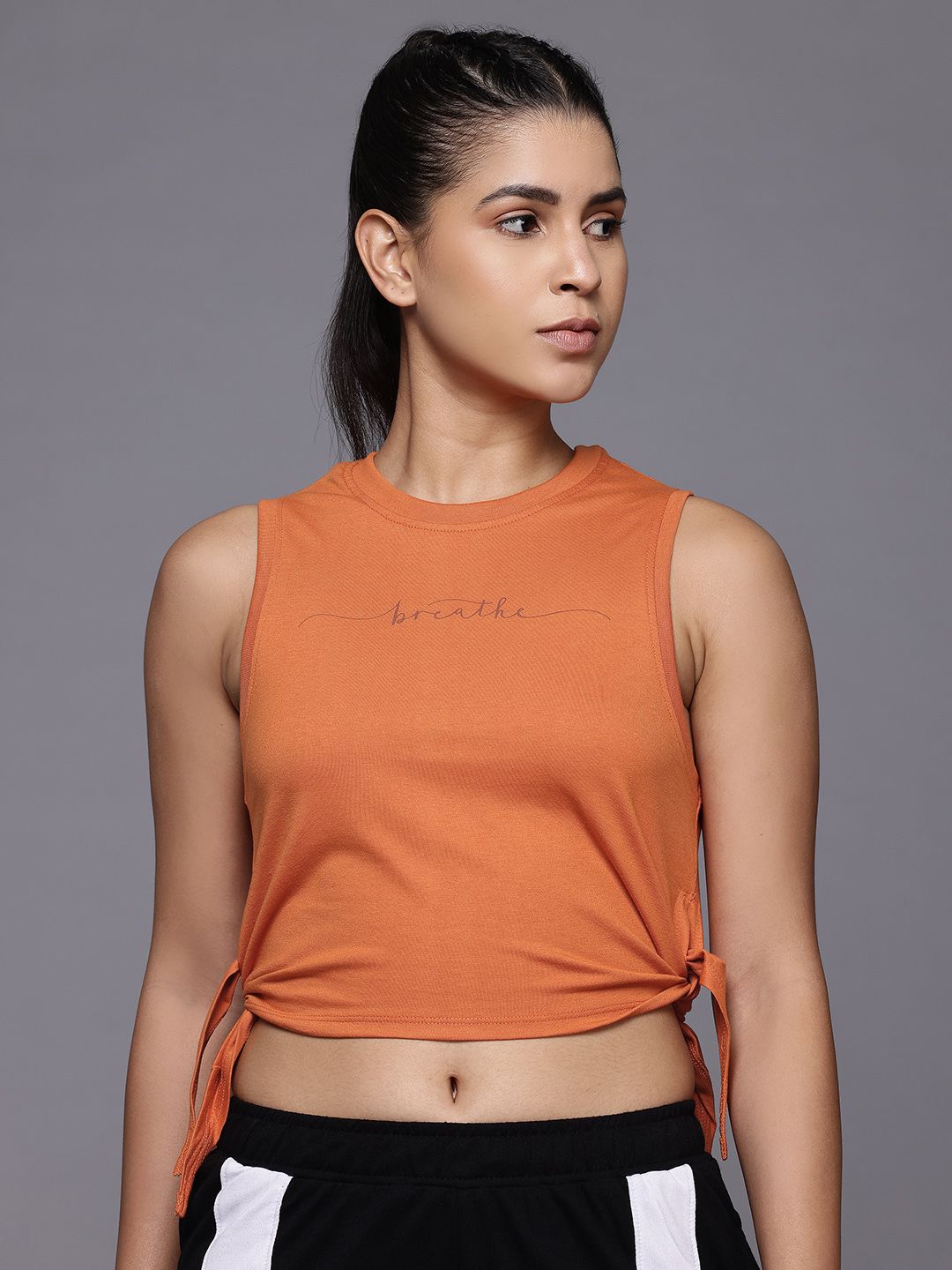 HRX by Hrithik Roshan Typography Printed Waist Tie-ups Yoga T-shirt