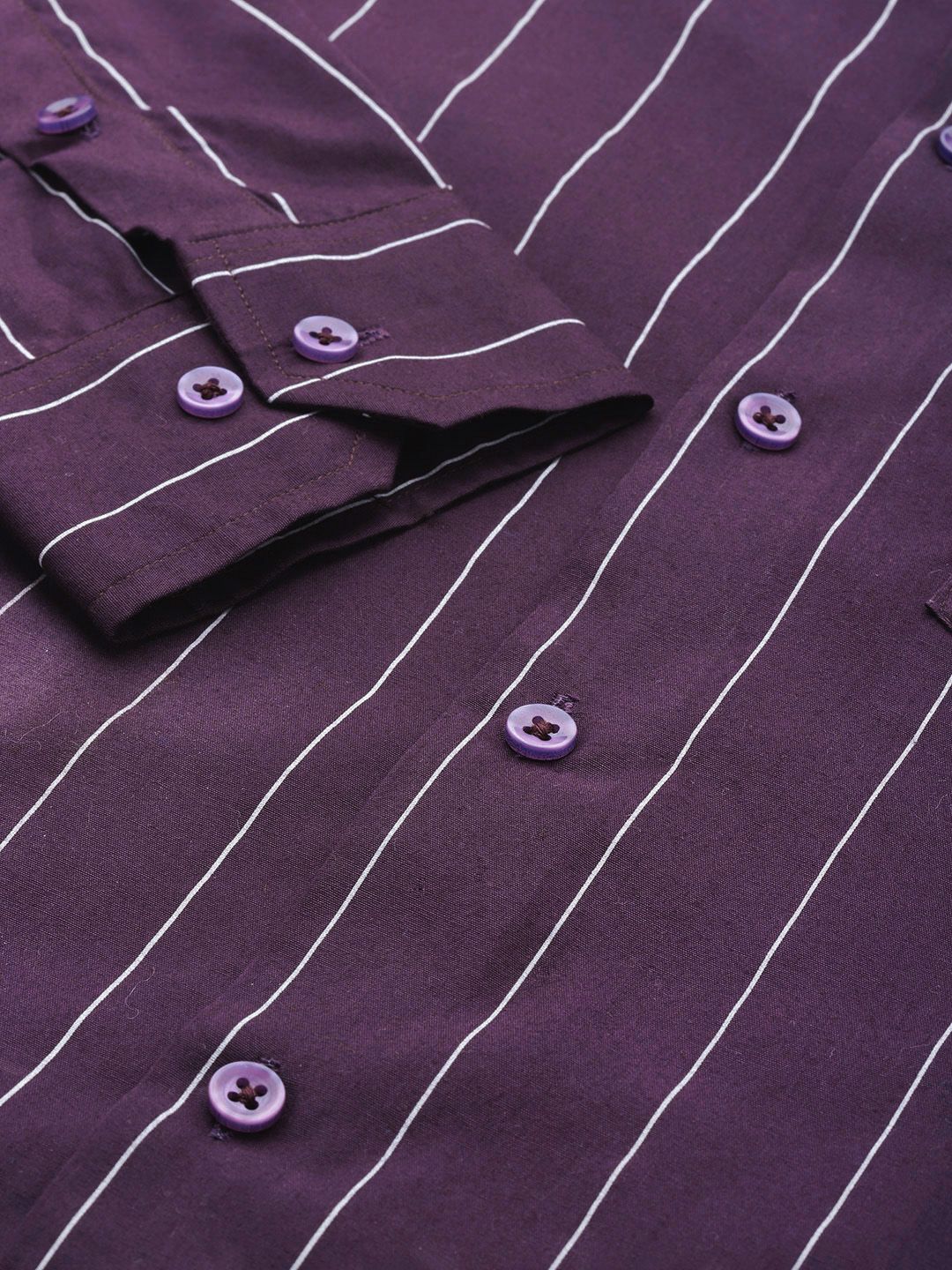 Hancock Men Purple Slim Fit Striped Pure Cotton Formal Shirt