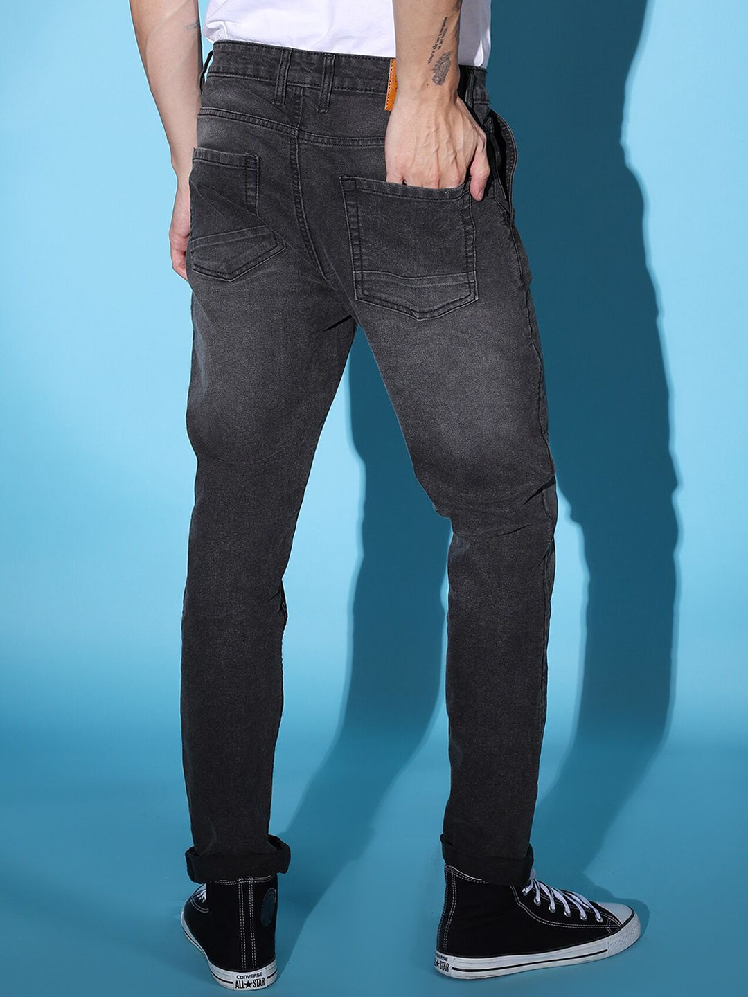 The Indian Garage Co Men Heavy Fade Clean Look Slim Fit Jeans