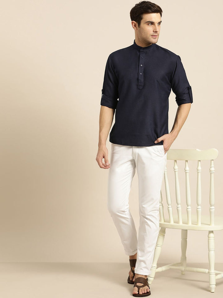 SOJANYA Men Navy Blue Solid Straight Kurta