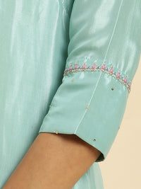 W Blue Ethnic Motifs Yoke Design Sequinned Kurta
