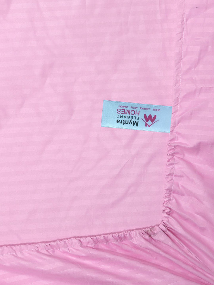 Myntra Elegant Homes Pink Striped 300 TC King Bedsheet with 2 Pillow Covers