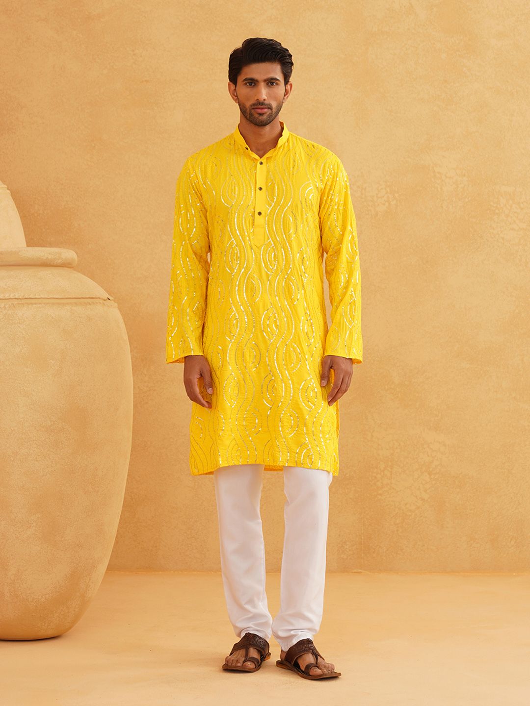 SOJANYA Geometric Embroidered Pure Cotton Kurta With Churidar