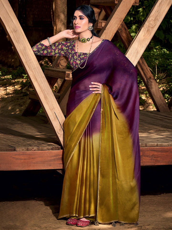 Saree mall Purple & Beige Ombre Embroidered Sarees