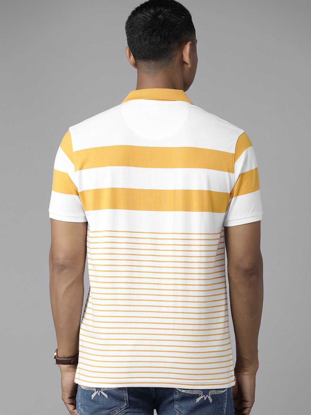 Park Avenue Men Striped Polo Collar Slim Fit T-shirt