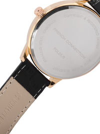 Sambungan Perancis Lelaki Hitam Dial & Kulit Hitam Tali Analog Watch FCL25
