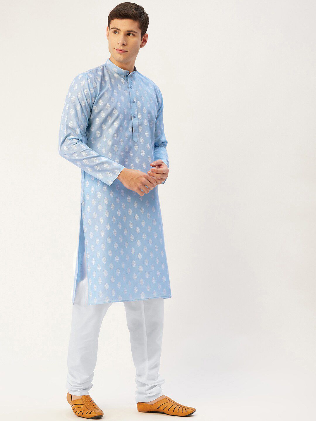 Jompers Men Blue Ethnic Motifs Printed Kurta with Churidar