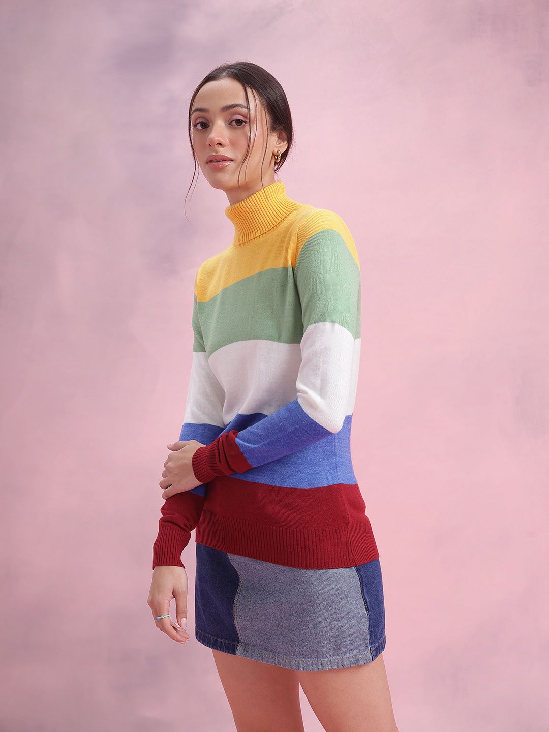DressBerry Striped Colourblocked Pullover