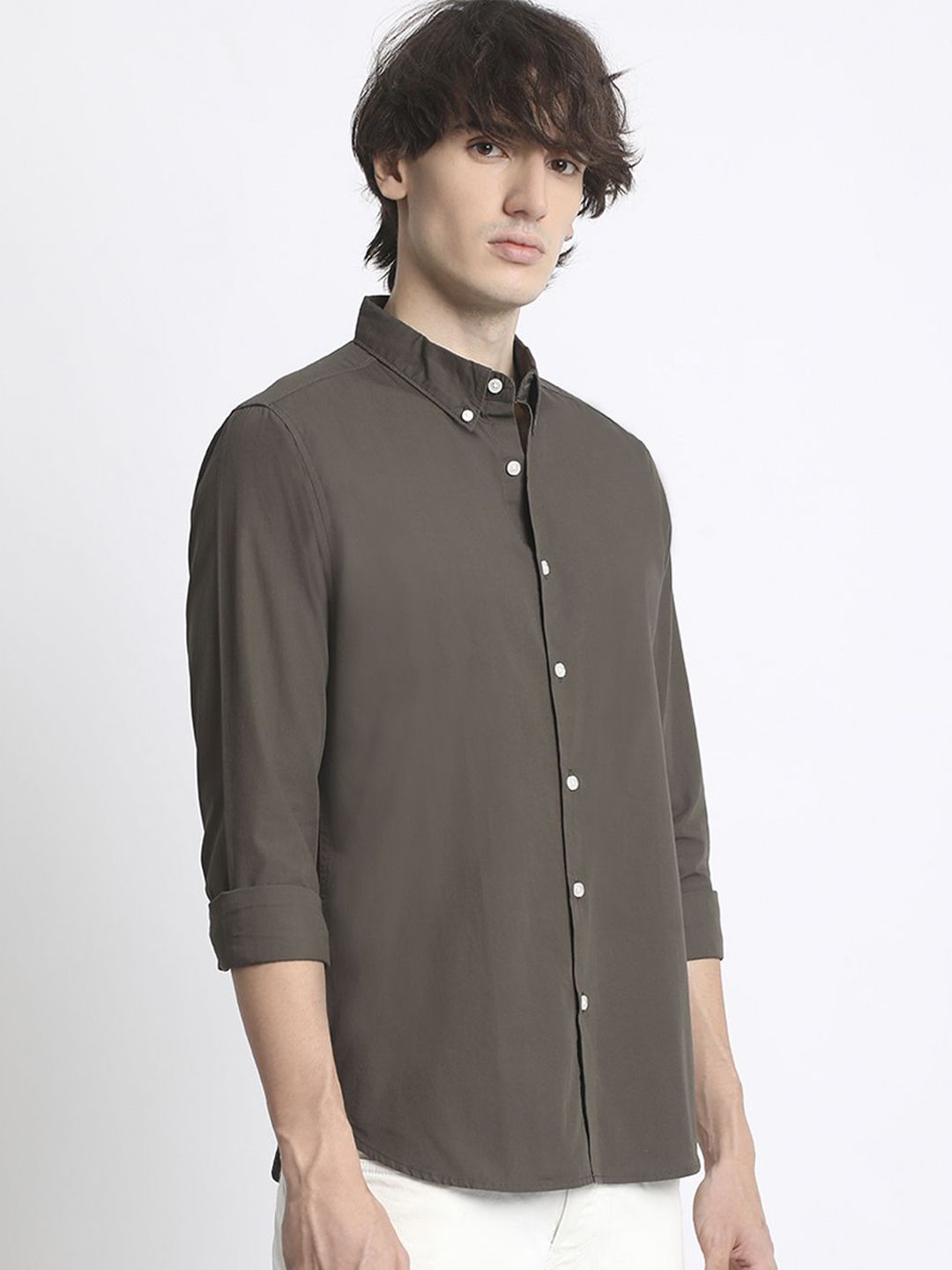 THE BEAR HOUSE Men Solid Slim Fit Button-Down Collar Pure Cotton Casual Shirt