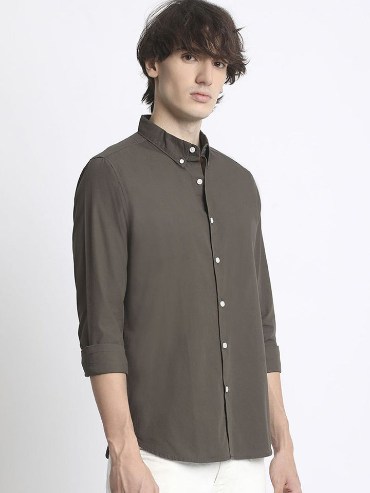 THE BEAR HOUSE Men Solid Slim Fit Button-Down Collar Pure Cotton Casual Shirt