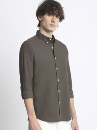 THE BEAR HOUSE Men Solid Slim Fit Button-Down Collar Pure Cotton Casual Shirt