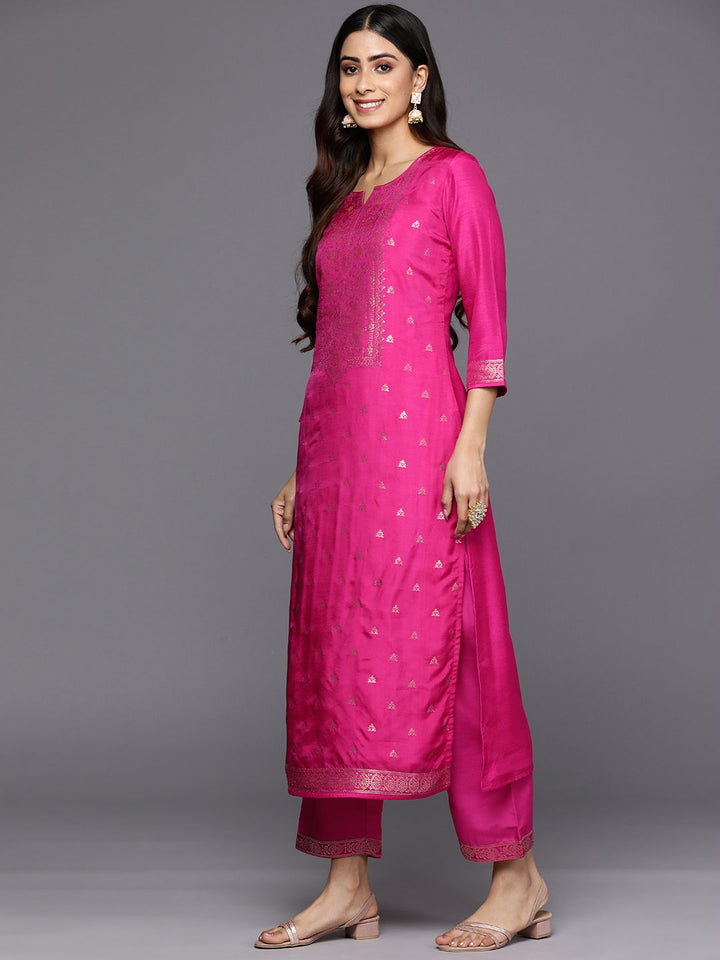 Libas Women Magenta Floral Kurta with Trousers & With Dupatta