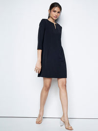 AND A-Line Key Hole Neck Three-Quarter Sleeves Dress