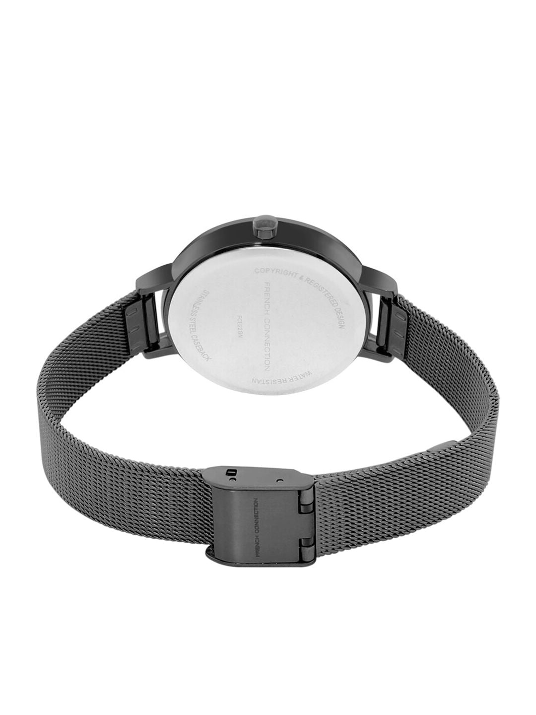 French Connection Women Black Dial & Black Stainless Steel Bracelet Style Straps Analogue Watch FCE22GN