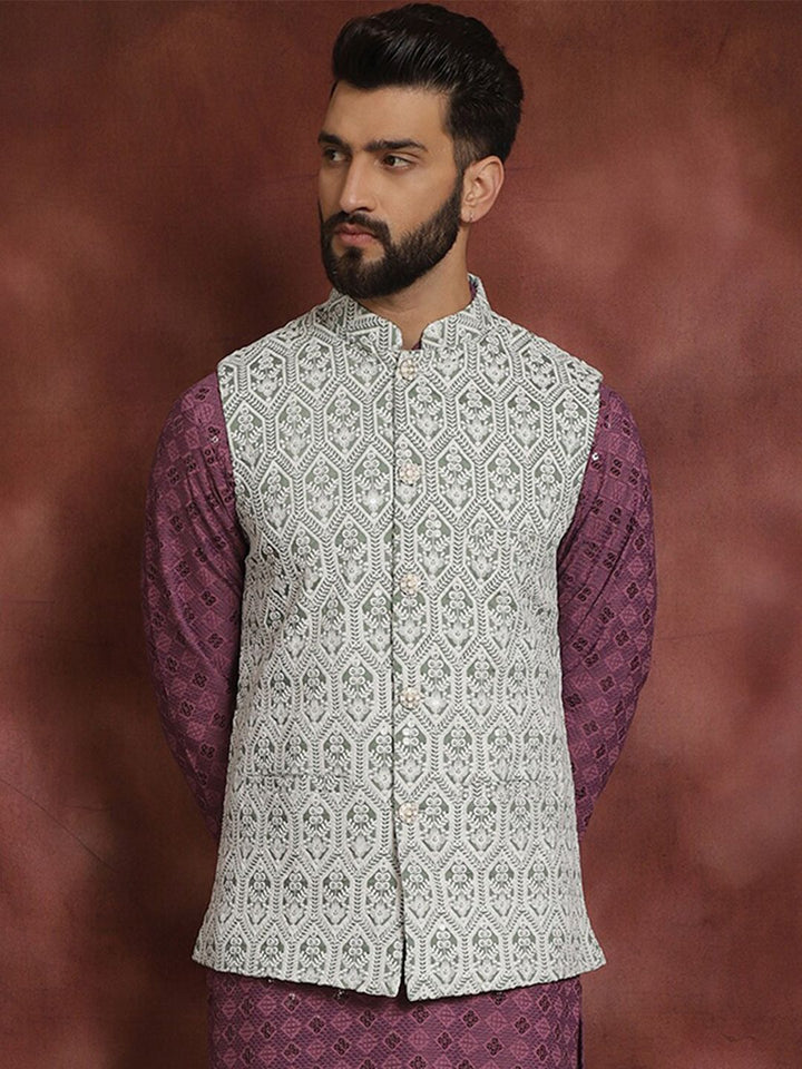 Jaket Nehru Kolar Mandarin Bersulam Hijau Anouk