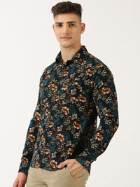 Thomas Scott Classic Slim Fit Corduroy Floral Printed Pure Cotton Semiformal Shirt