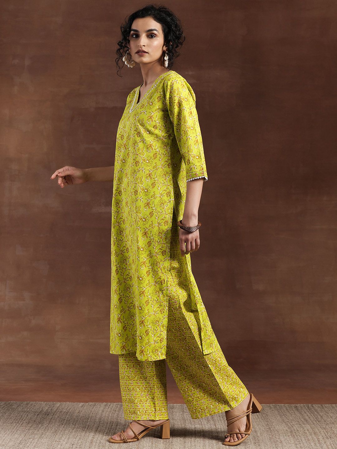 Libas Floral Printed Pure Cotton Kurta with Palazzos & With Dupatta