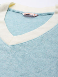 DressBerry Women Blue Melange Knitted Pullover