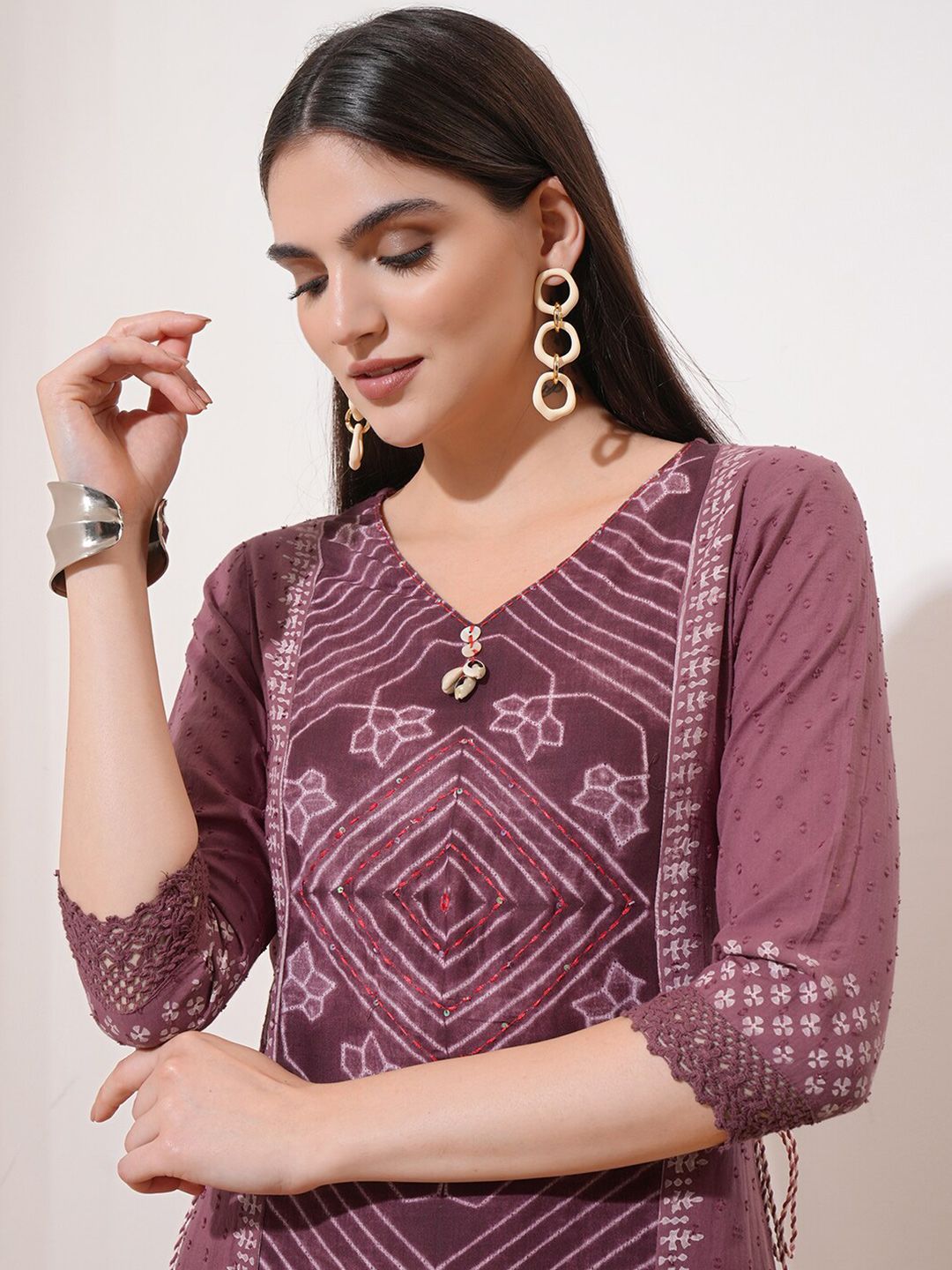 Vishudh Maroon Floral Printed Cotton  A-Line Midi Dress
