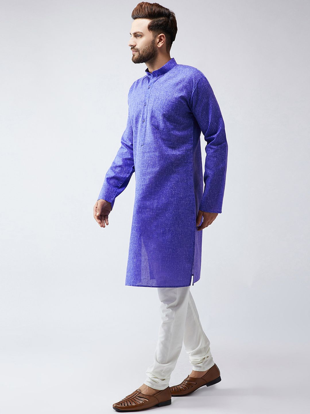 SOJANYA Men Blue Woven Design Straight Kurta
