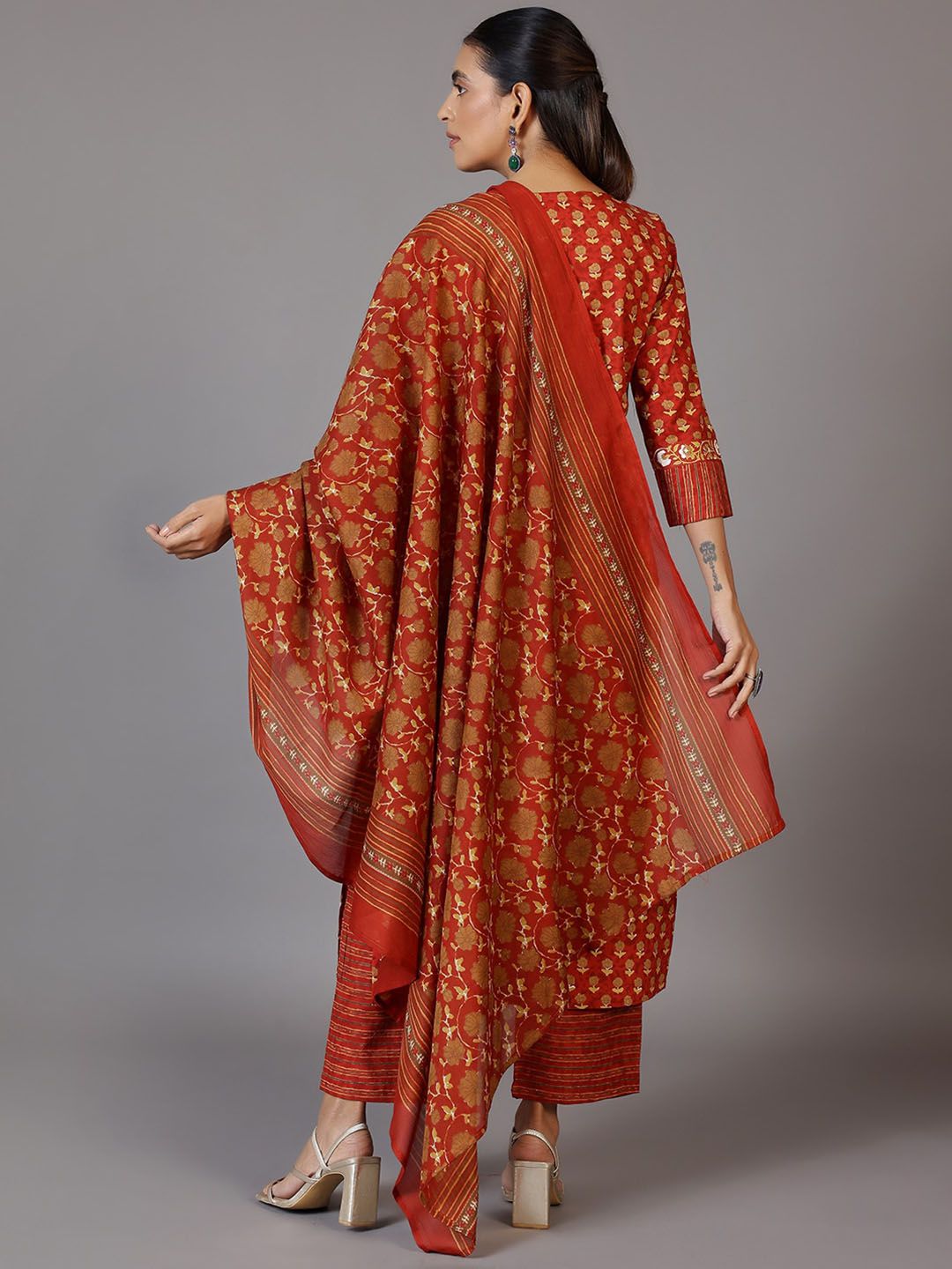 Libas Floral Printed Regular Gotta Patti Pure Cotton Kurta with Palazzos & With Dupatta