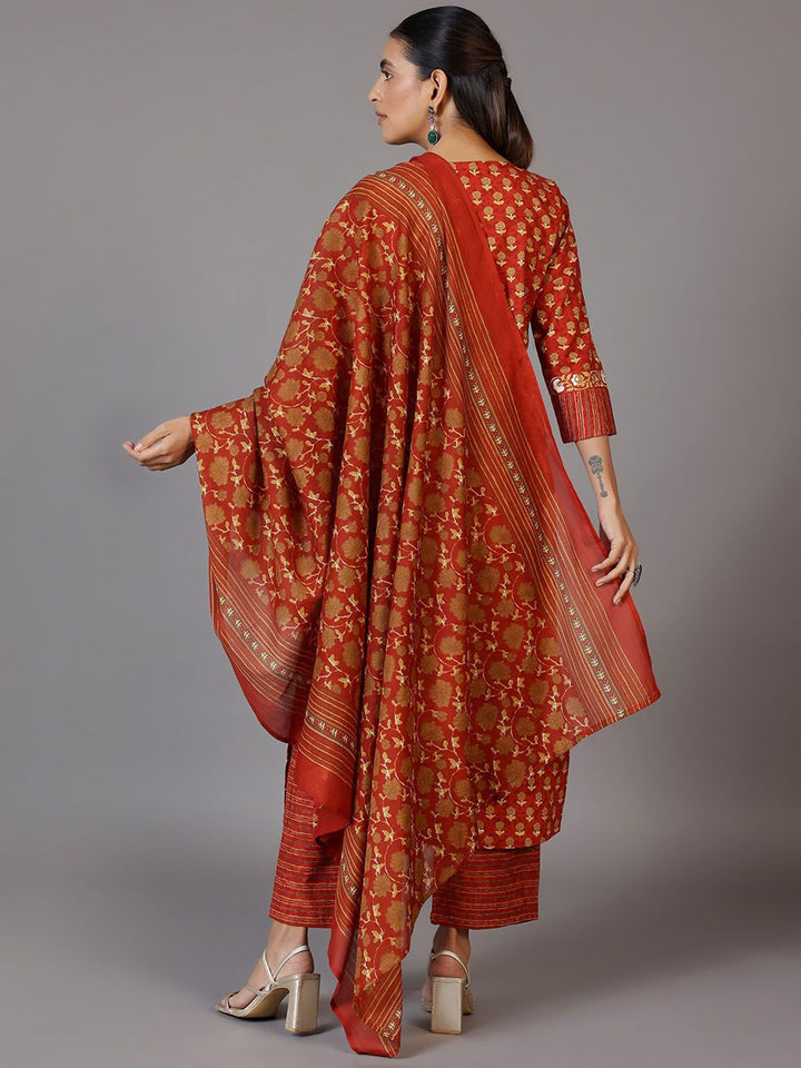 Libas Floral Printed Regular Gotta Patti Pure Cotton Kurta with Palazzos & With Dupatta