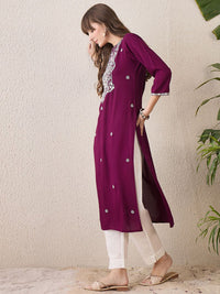 Indo Era Floral Embroidered Thread Work Straight Kurta