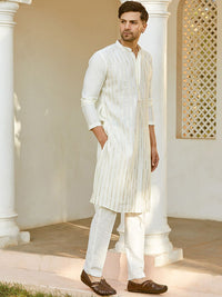 See Designs Striped Embroidered Sequined Straight Kurta