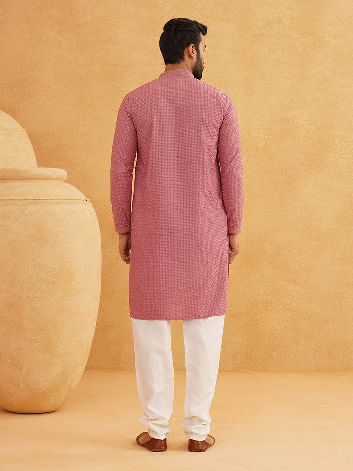 SOJANYA Kurta Kapas Tulen Sulam Geometri Dengan Churidar