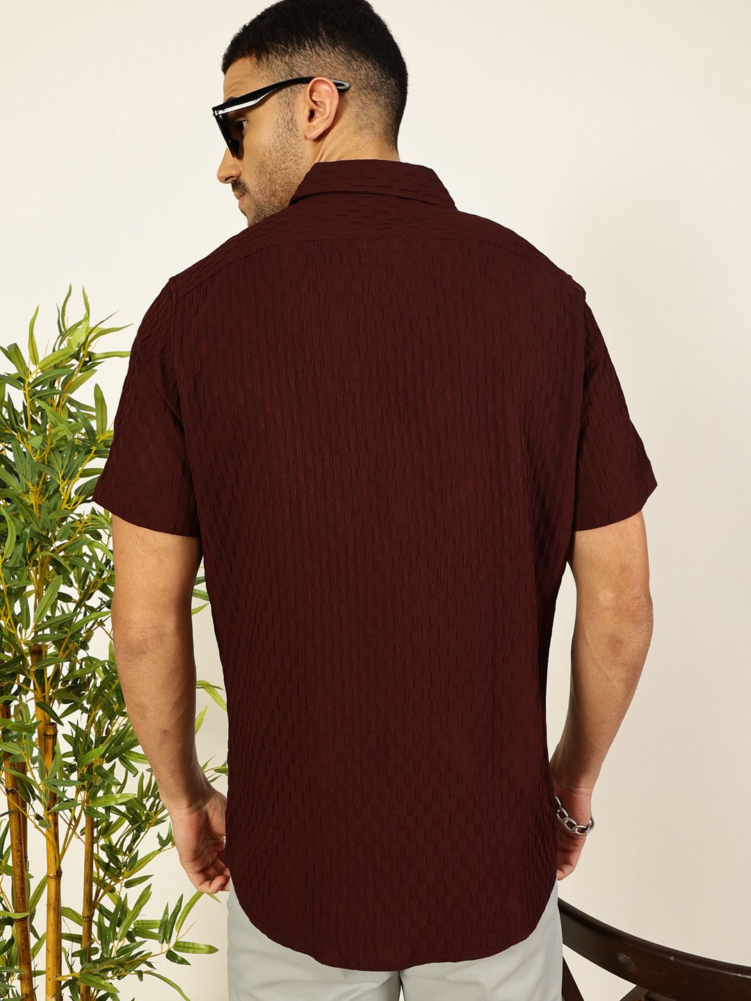 Thomas Scott Men Premium Spread Collar Textured Casual Shirt