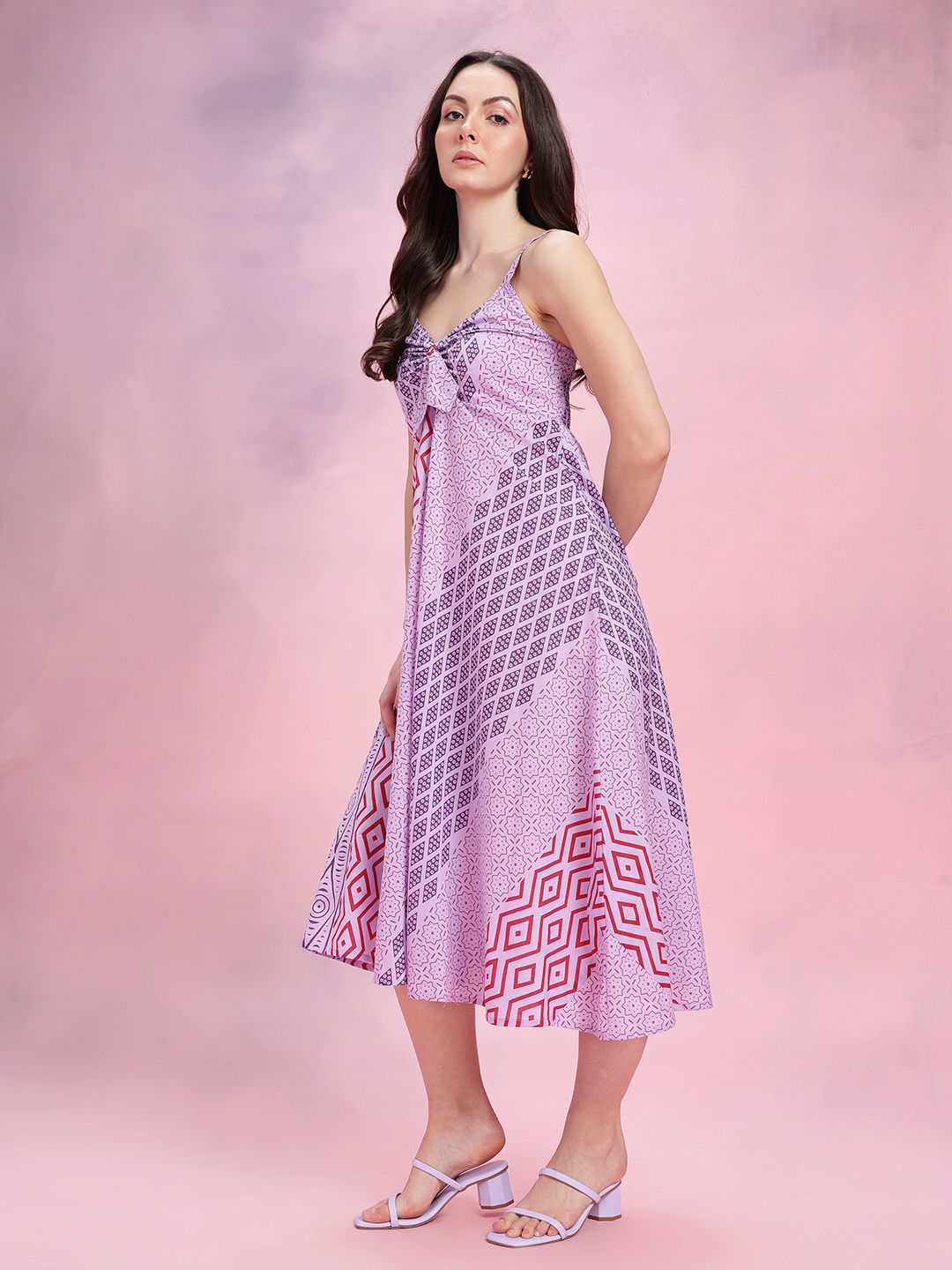 DressBerry Print Knot Detail Pure Cotton A-Line Midi Dress
