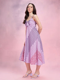 DressBerry Print Knot Detail Pure Cotton A-Line Midi Dress