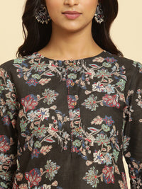 W Floral Printed Regular Pure Cotton Straight Kurta with Trousers