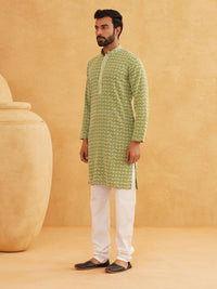 SOJANYA Geometric Sequinned Mandarin Collar Pure Cotton Straight Long Kurta