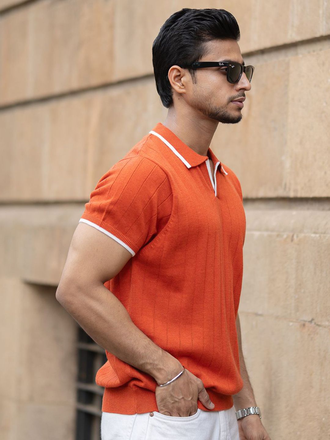 Powerlook Men Self Design Polo Collar Pure Cotton Slim Fit T-shirt