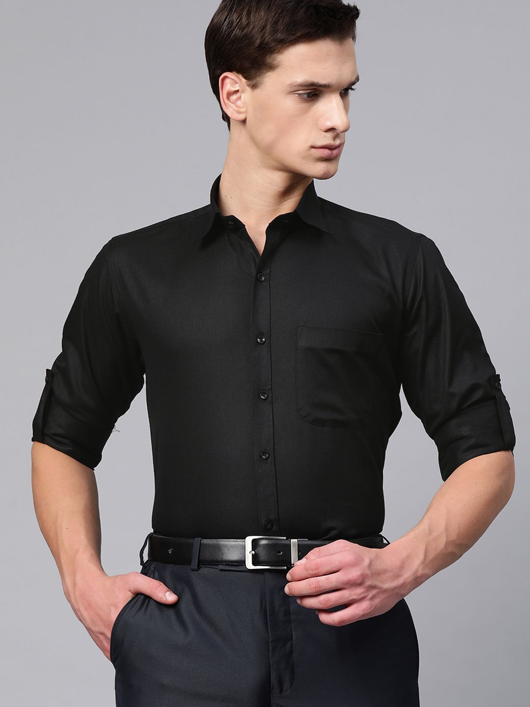 DENNISON Men Black Twill Weave Cotton Smart Slim Fit Solid Formal Shirt