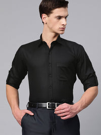 DENNISON Men Black Twill Weave Cotton Smart Slim Fit Solid Formal Shirt