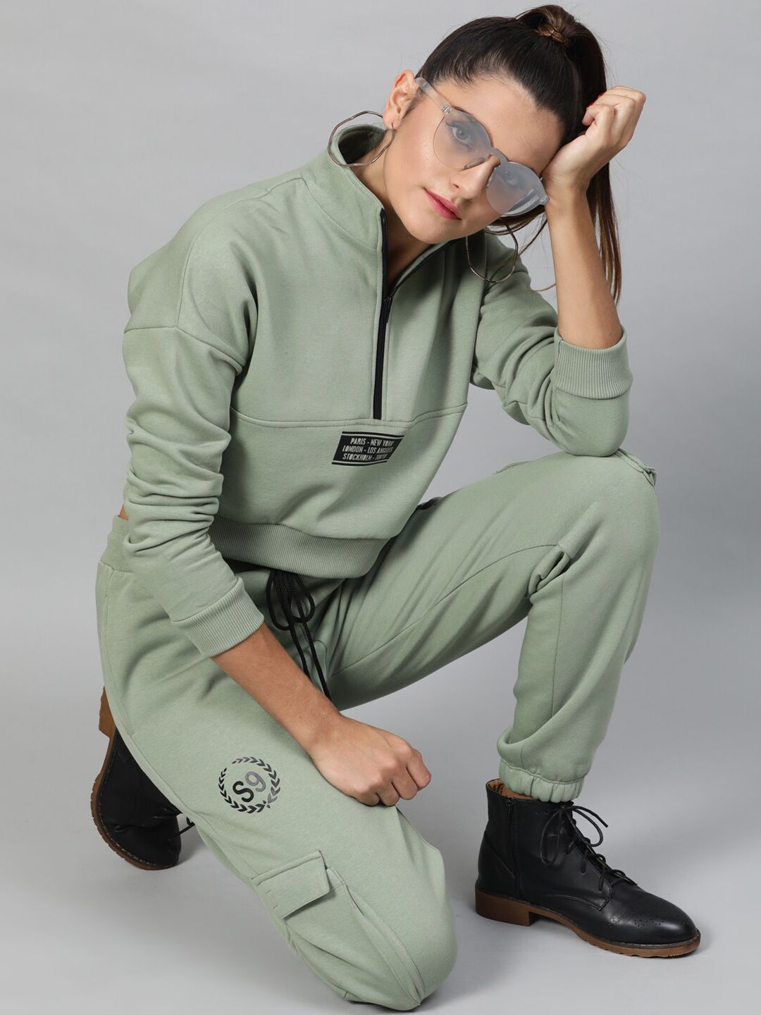 STREET 9 Women Green Solid Sweatshirt