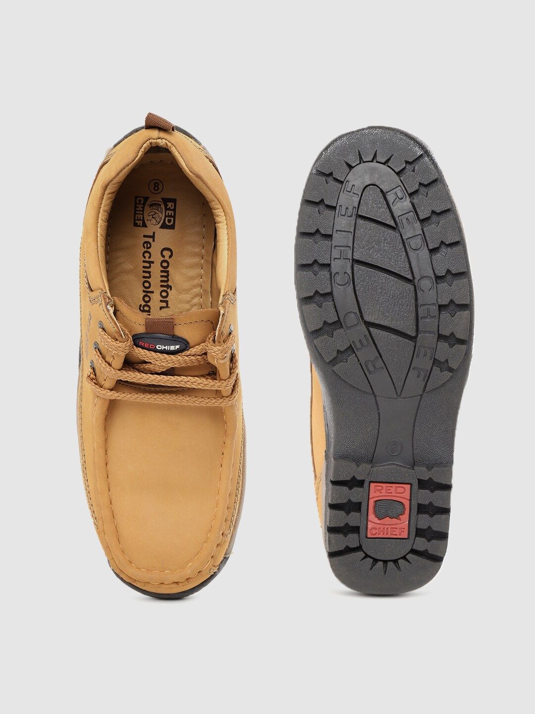 Red Chief Men Camel Brown Solid Leather Flat Boots