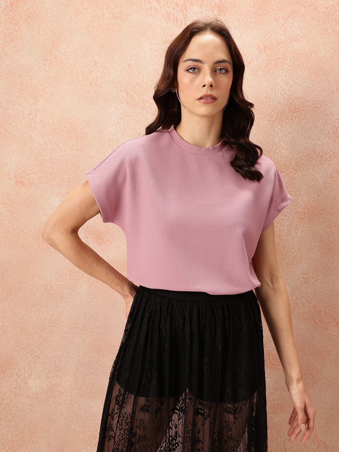 all about you Textured Extended Sleeves Top