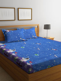 KLOTTHE Blue & White Conversational 300 TC 1 King Bedsheet with 2 Pillow Covers