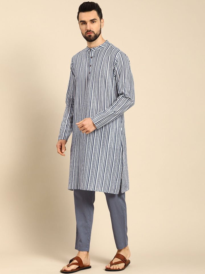 Anouk Men White Printed Pure Cotton Kurta with Trousers
