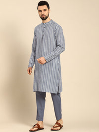 Anouk Men White Printed Pure Cotton Kurta with Trousers
