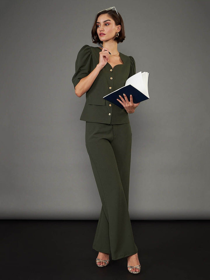 SASSAFRAS worklyf Sweetheart Neck Puff Sleeves Shirt Style Top