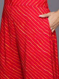 Libas Bandhani Printed Pleated Mirror Work Kurta with Trousers & Dupatta