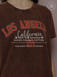 DILLINGER Women's Acid Washed Boxy Fit Varsity Printed Tshirt