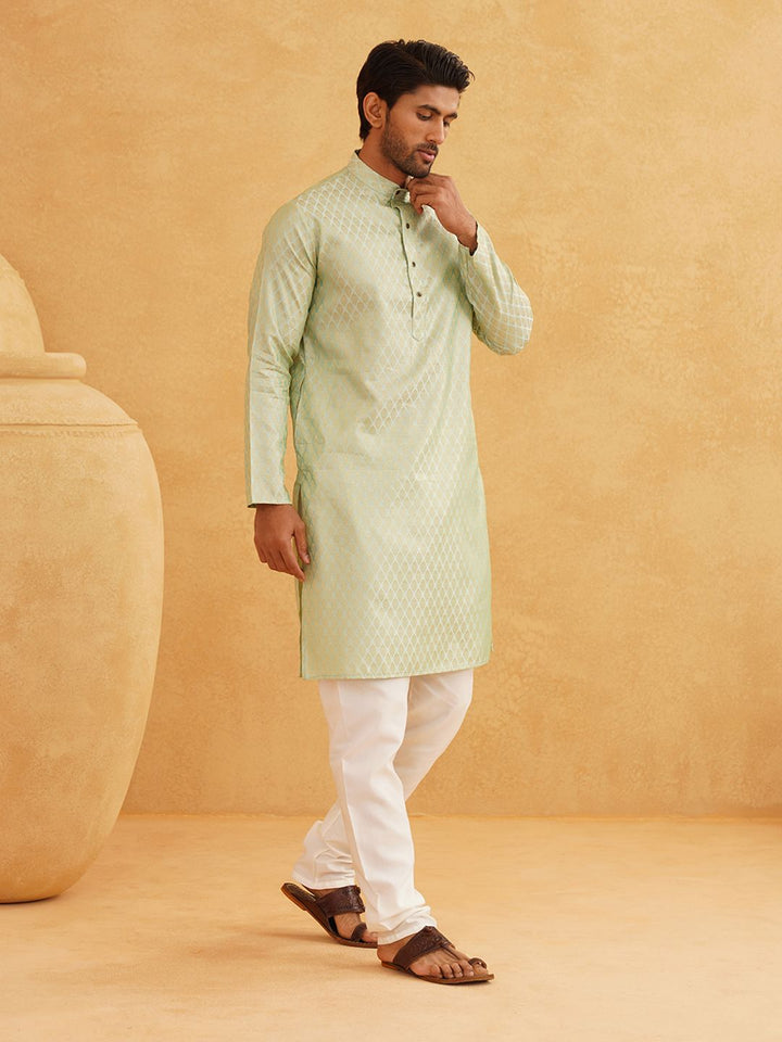 SOJANYA Ethnic Motif Woven Design Mandarin Collar Kurta With Churidar
