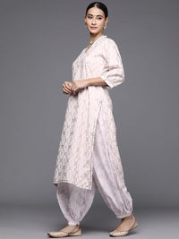 Libas Women Pink & Gold-Toned Ethnic Printed Pure Cotton Kurta with Salwar & With Dupatta